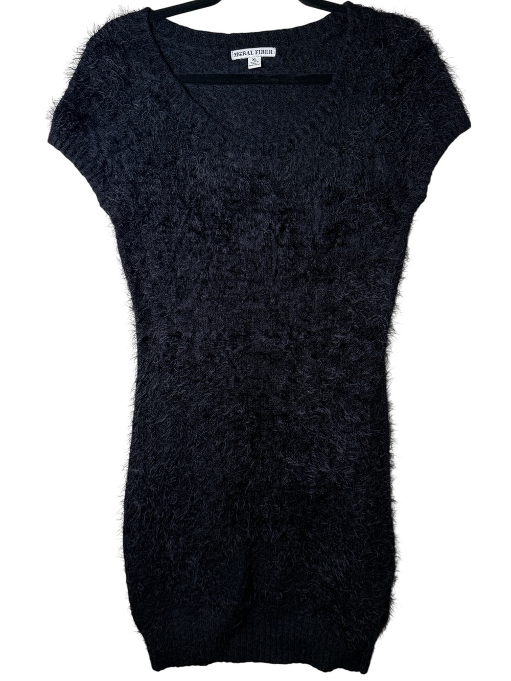 Moral Fiber XL Black Fuzzy Short Sleeve Knit Dress